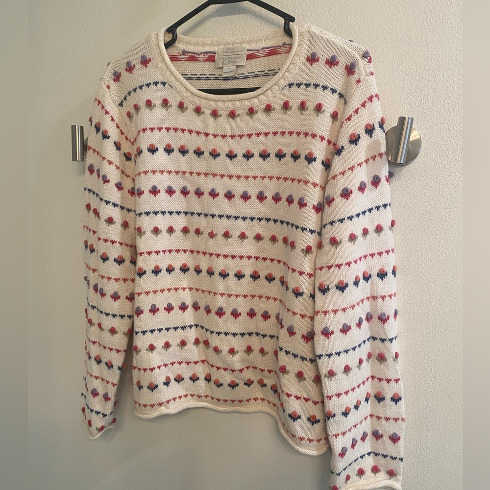 Vintage knit hand embroidered floral sweater